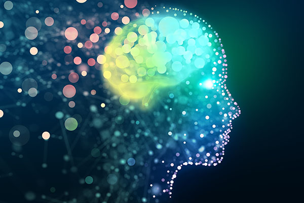 human head with luminous circles