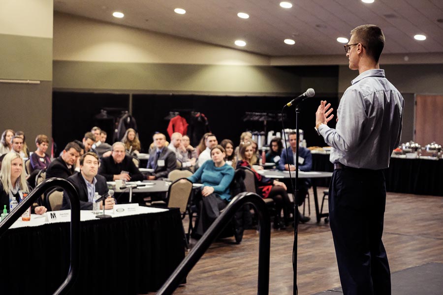 Student participating in the Business Week Elevator Pitch competition