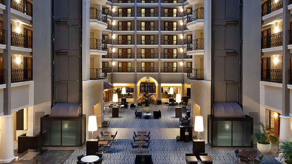 Hyatt Regency Downtown atrium at night