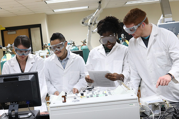 Lab science students working on an experiment