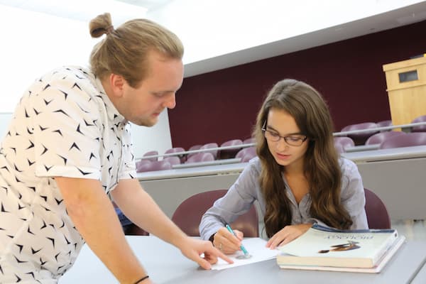 Students study in lecture hall