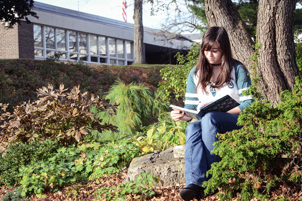 Student studying outside