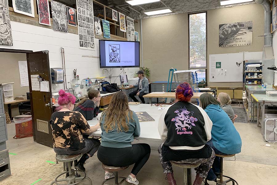 Students in an art studio room