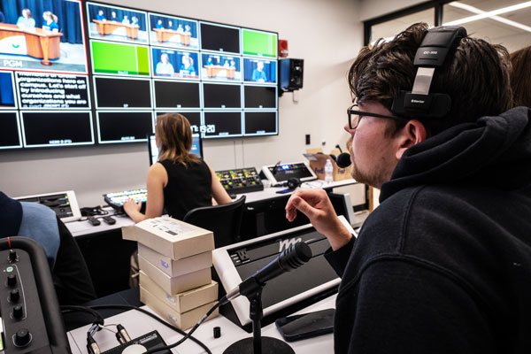 UW-Green Bay student in video lab