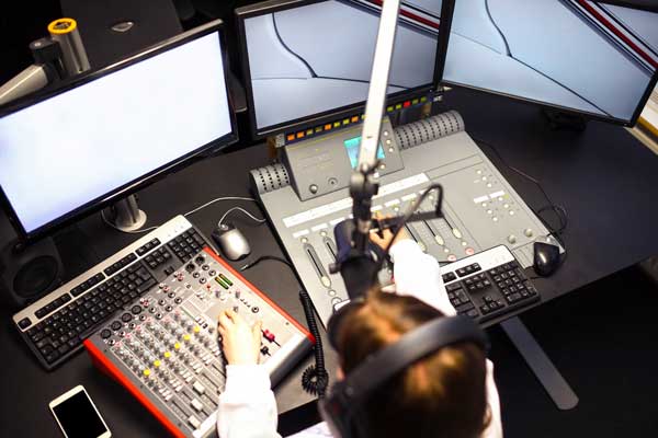 Birds eye view of student working in studio