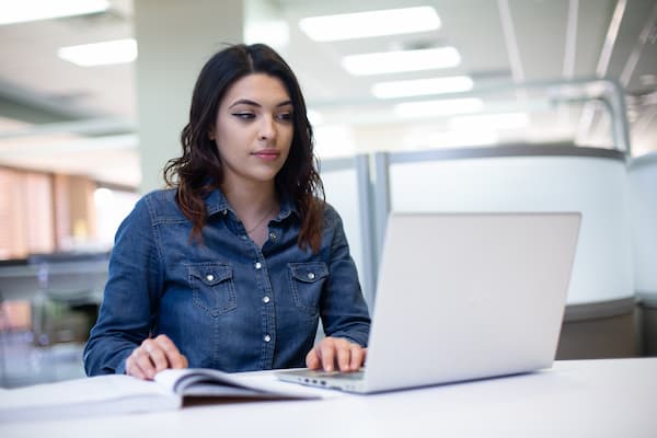 Student studies at computer