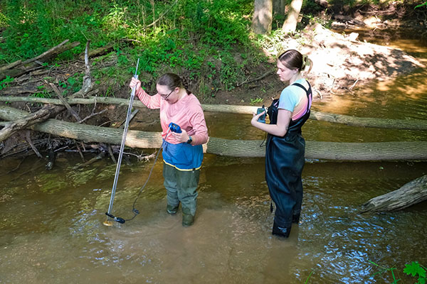 Researchers in stream gathering data