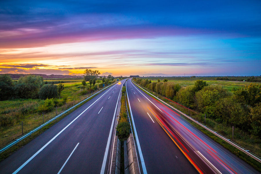 German  Autobahn at sunset