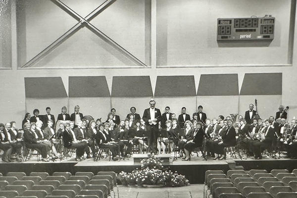 Historic photo of concert in a gym