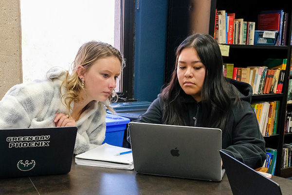 Two students working in Language Resource Center