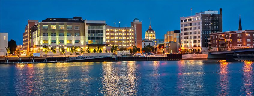 Downtown Green Bay Riverfront at Night