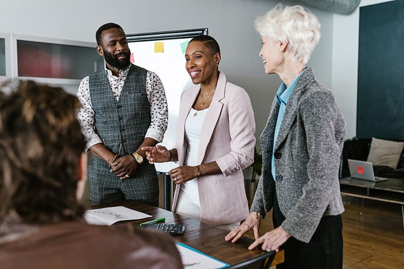 Business team meeting with a donor