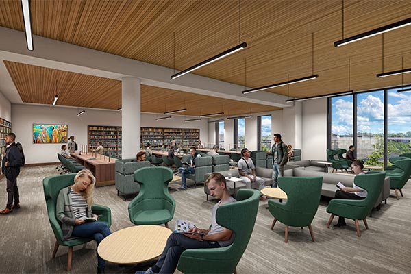 CTEC reading room interior rendering.