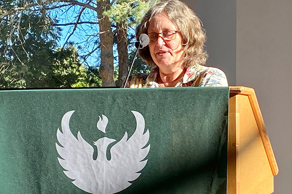 Speaker at banquet podium