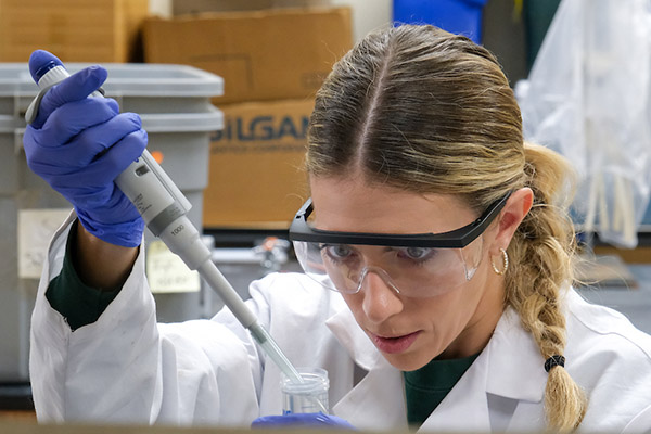 Closeup of woman in chem lab