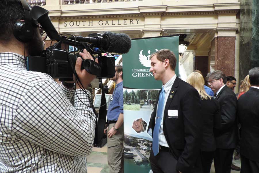 Student is interviewed for local news