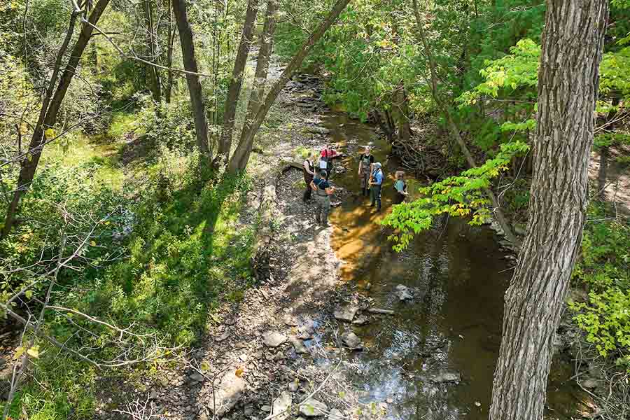 Ecology students in stream