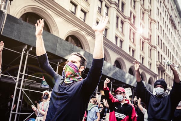 People participate in activist march