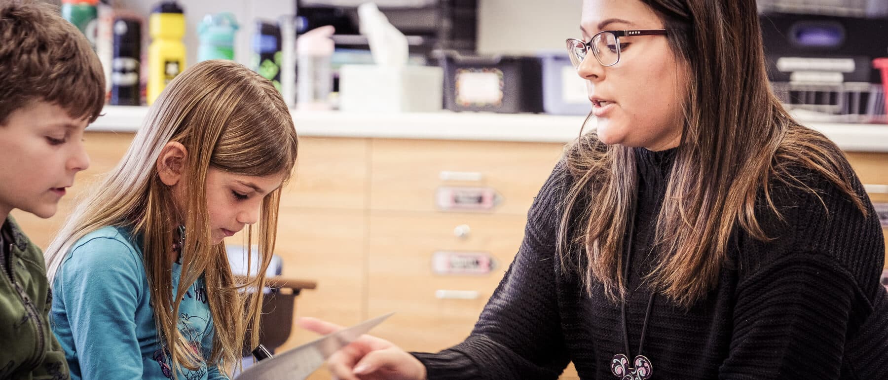 A UWGB student completes her student teaching in an elementary classroom.