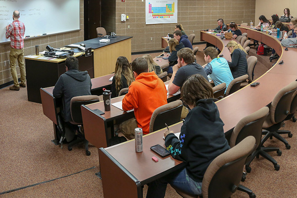 Students in a lecture classroom