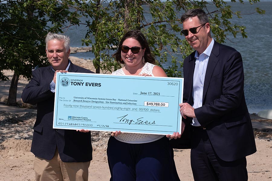 $49,788 check presentation from the Wisconsin Coastal Management Program to the NERR designation