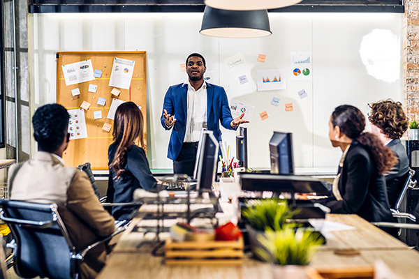 Team leader giving an office briefing