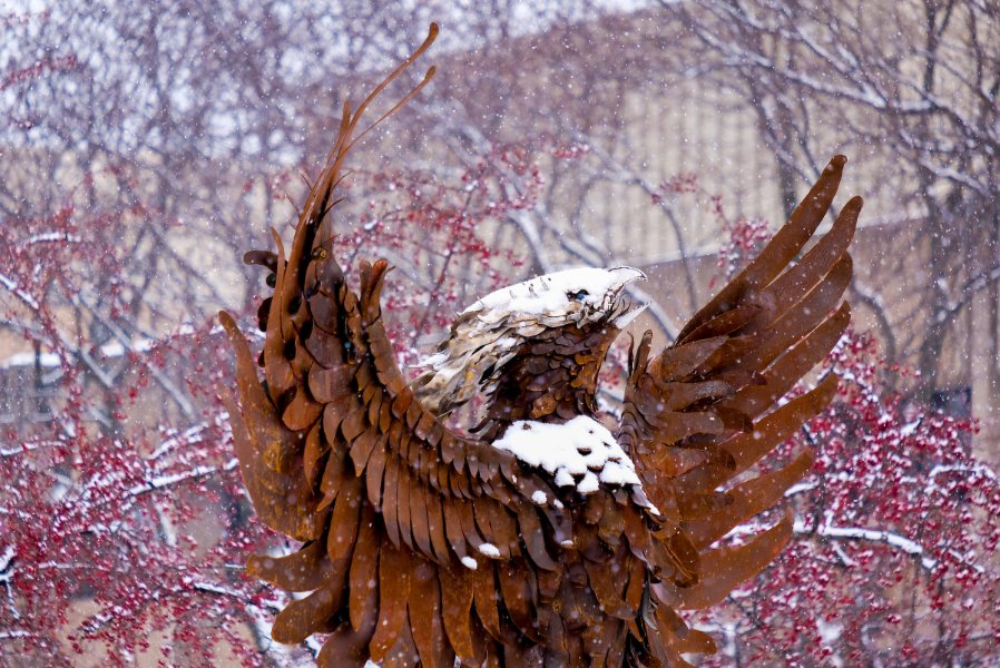 GB phoenix statue in the snow