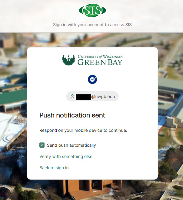 A screenshot indicating confirmation that a push notification has been sent to your secondary device to verify your identity.