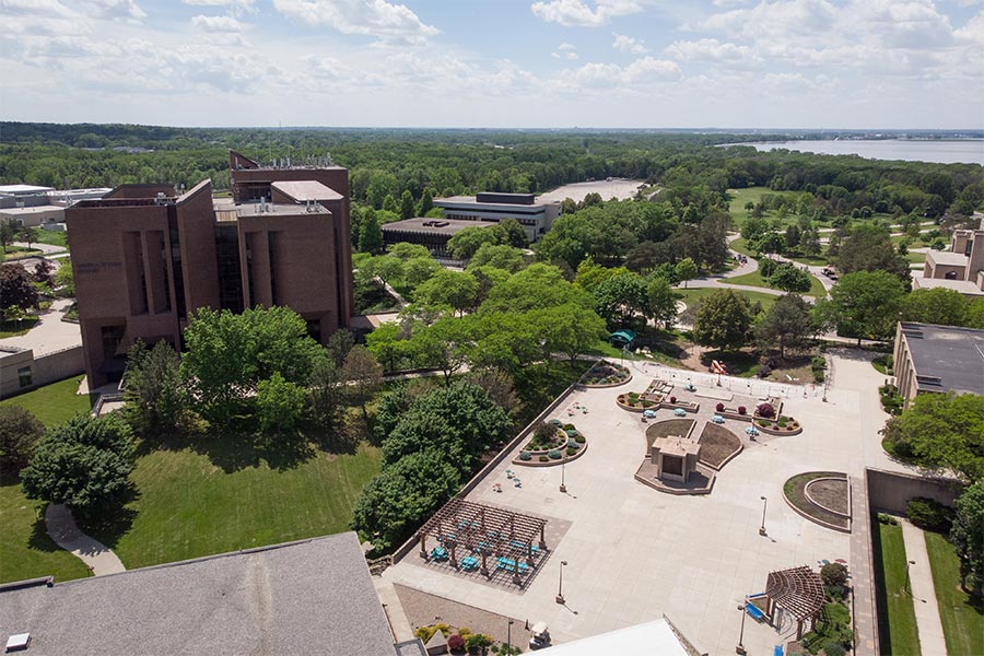 Drone arial photo of the UWGB Green Bay campus