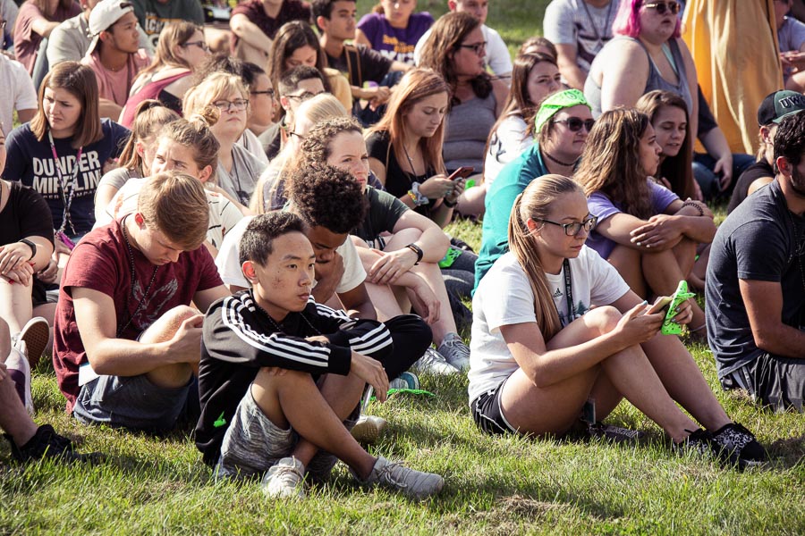 Students seated at GB Welcome pep rally