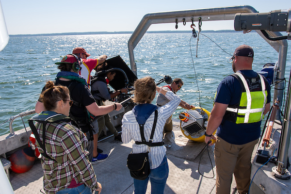 Group on research boat