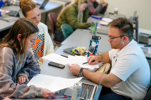 Students attending class