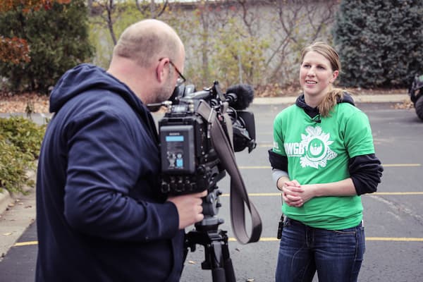 UWGB Make a Difference Day volunteer gets interviewed by the media