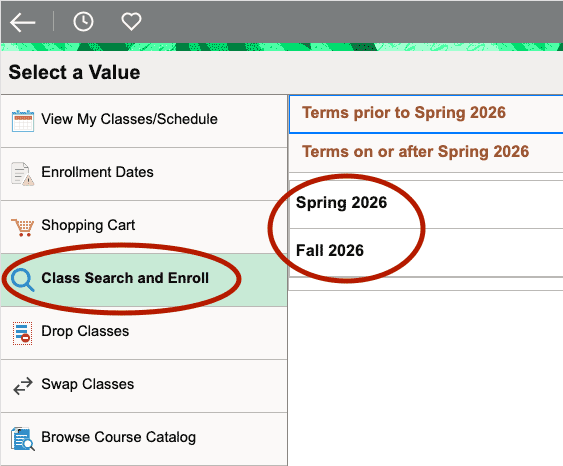 Class search and enroll.