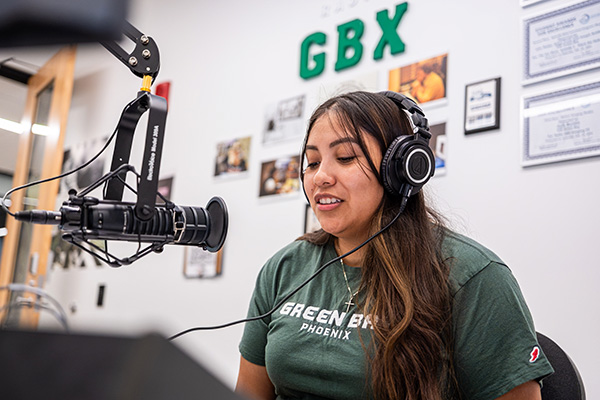 Student in the GBX radio studio