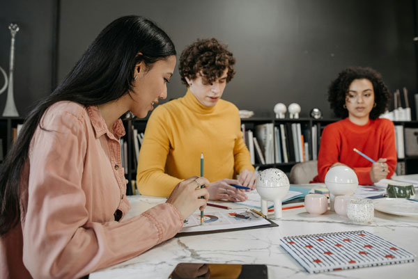 Employees working together on project