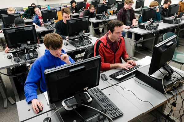 Students in work in computer lab