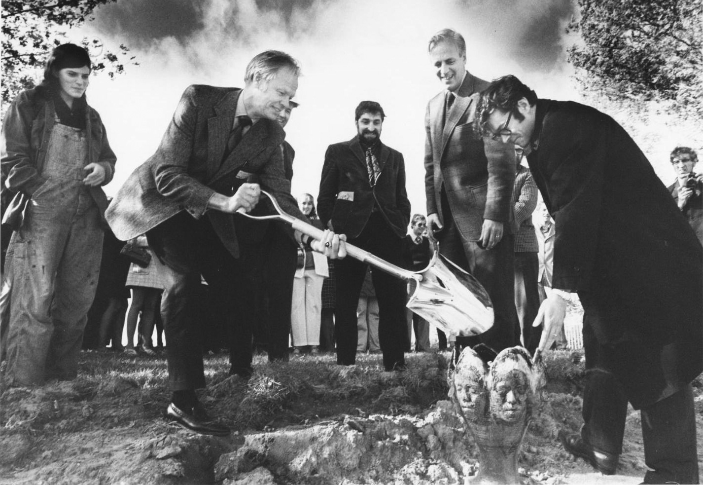 Ground breaking for the Creative Communication complex, October 1971: (L-R) Don Tilleman, Coryl Crandall, John Beaton and Conny Nelson
