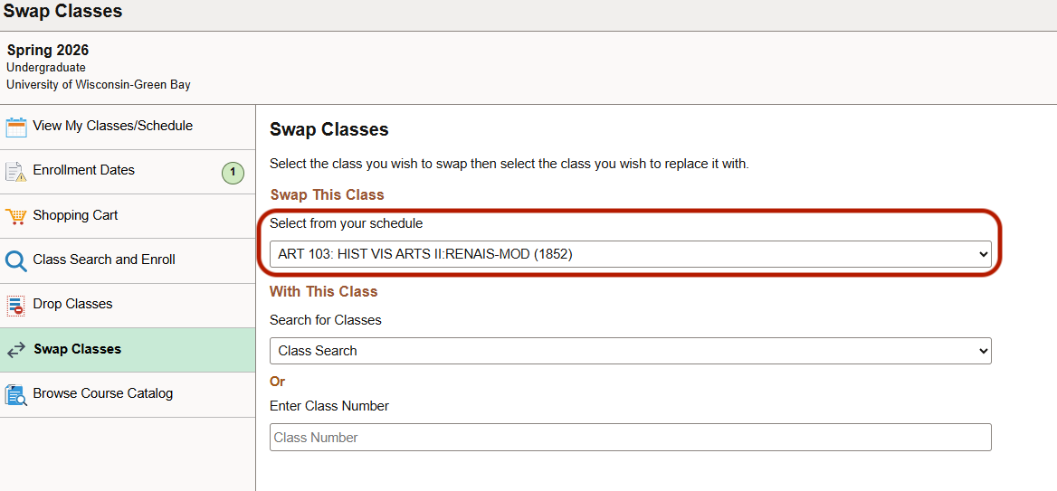 Selecting a class to swap.