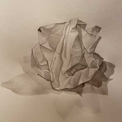 Drawing of crinkled paper, student work