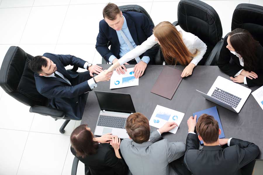 Group of colleagues attend meeting