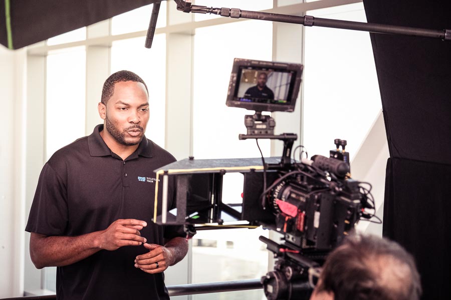 Cordero Barkley recording a promotional video for UW-Green Bay