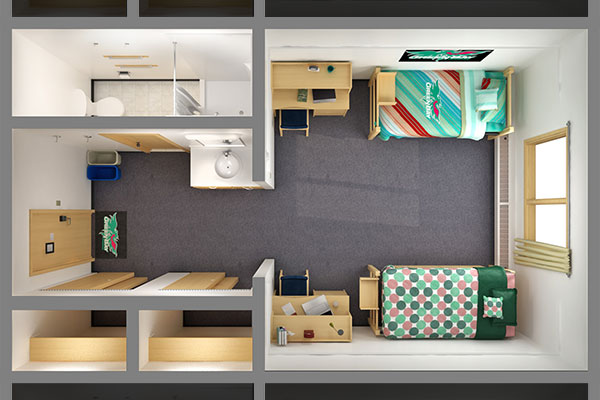 Residence hall room rendering