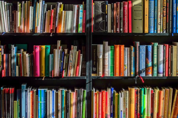 Bookshelf with colorful books